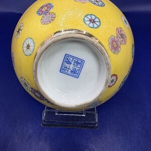Chinese Porcelain Bowl Yellow Background With Qing Dynasty Mark